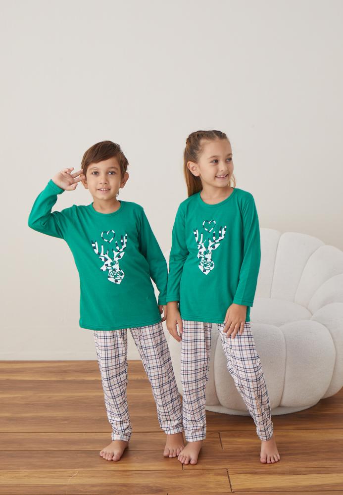 Pijamale de Crăciun pentru Copii,Culoare Verde,Engros